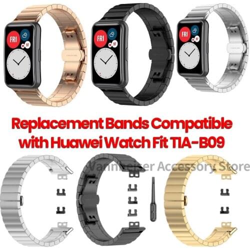 Replacement Bands Compatible with Huawei Watch Fit TIA-B09 Strap Smart Accessory Stainless Steel Metal Wristband for Women Men