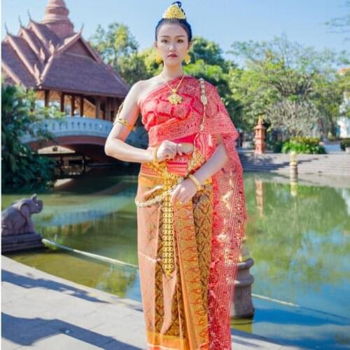 Thailand Ethnic Traditional clothing Bride Gilded yarn splashing Festival Garment high Quality atmospheric Dai Wedding Costume