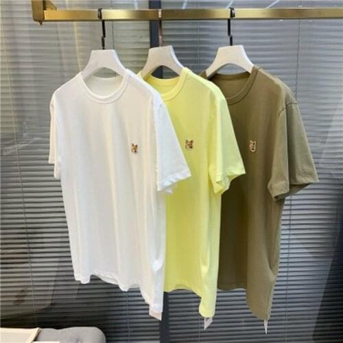 100% Cotton All-match Fox Head Embroidered Short-sleeved T Shirt for Women