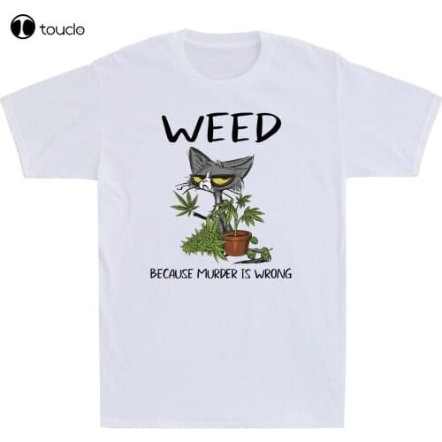 Black Cat Weed Because Murder Is Wrong Cat Lovers Gift Vintage MenS T-Shirt Tee Tee Shirt