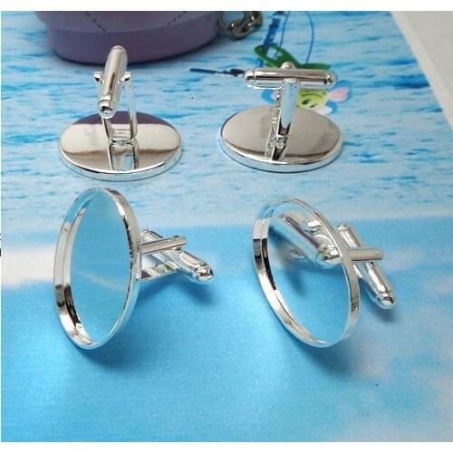 20pcs Silver Color Plate Cufflink 25x18mm Oval Blank Settings Cuff Links #22679