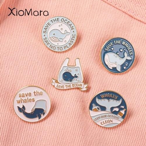 Protect the Oceans Enamel Pins Poor Whale Swim Inside Plastic Bag Brooches Badges Bag Hat Collar Backpack Pins Up