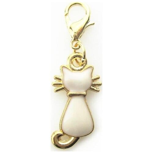 50pcs/lot gold white cat lobster clasp hanging dangle charms jewelry accessories floating charms diy jewelry