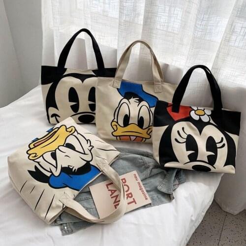Disney Cartoons Bag Ladies Canvas Shoulder Messenger Bag Shopping Bag Christmas Gift Mickey Minnie Bagfor Women Luxury Handbags