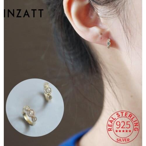 INZATT Real 925 Sterling Silver Zircon Round Hoop Huggies 14k Gold Earrings For Women Punk Fine Jewelry Dropshipping Accessories