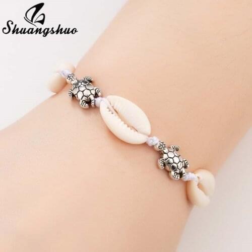 Shuangshuo Delicate Sea Turtle Shell Bracelet Bracelts for Women Seaside Jewelry Seashell Cuff Rope Chain Bracelets Mother Gift
