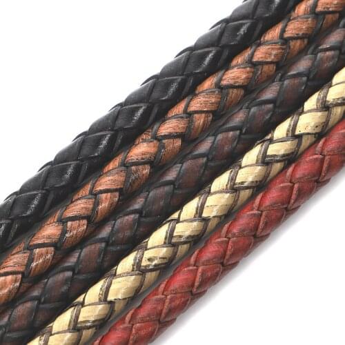 1m/lot 6mm 5 Colors Genuine Braided Leather Cord Rope Thread For Jewelry Making DIY Fit Necklaces Bracelets Findings Handmade