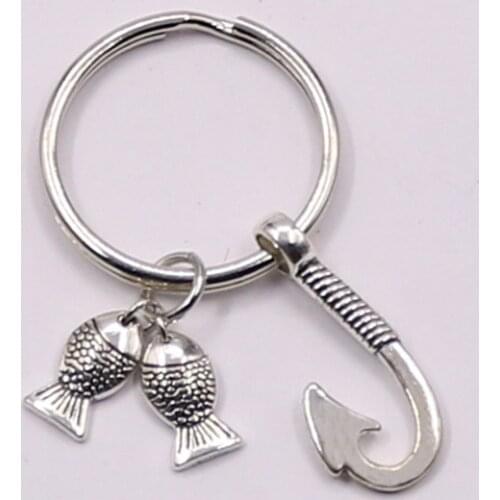 1pcs Small Fish Charms Fishhook Key Ring Fishing Jewelry Engagement Gift Best Friend Keychains Dad
