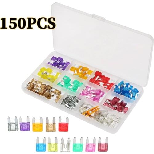 150PCS Zn-Alloy Mini Blade Standard Fuse Automotive Safety Fuses For Car Auto Blade Type Fuse Set Truck With Box 16mm x 11mm