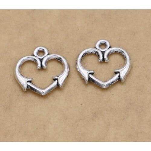 20Pcs/lot Antique Silver Plated Heart Charm Pendant Bracelets Jewelry Findings Accessories Making Craft DIY 16x16mm