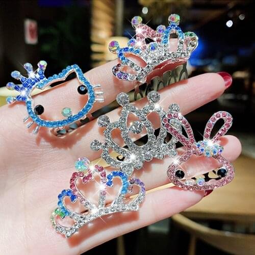 2021 New Cute Colorful Shiny Crystal Crown Cartoon Tiaras Headband For Girls Sweet Hair Clips Hairpins Fashion Hair Accessories