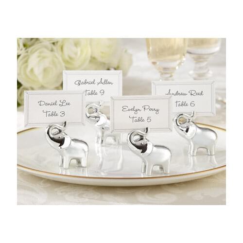 Free shipping 200pcs Lucky Silver Color finish Elephant Place Card holder Baby shower favors free DHL shipping