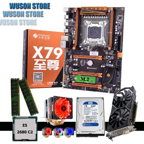 Brand mobo with M.2 slot HUANANZHI deluxe X79 motherboard bundle CPU E5 2680 C2 RAM 16G(2*8G) 1TB 3.5' SATA HDD GTX1050Ti 4G
