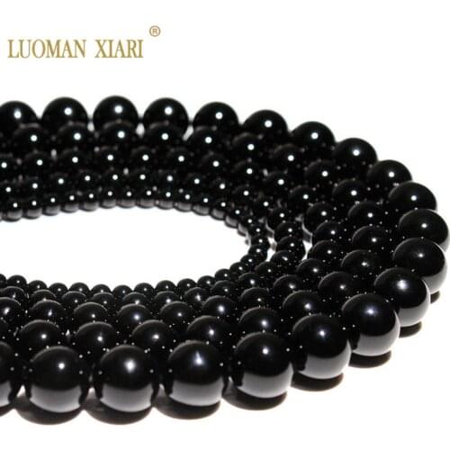 AAA+ New Black Onyx Agat Chalcedony DIY Handmade Natural Stone Beads For Jewelry Making Round Shape 4 /6/8/10/12 mm Strand 15