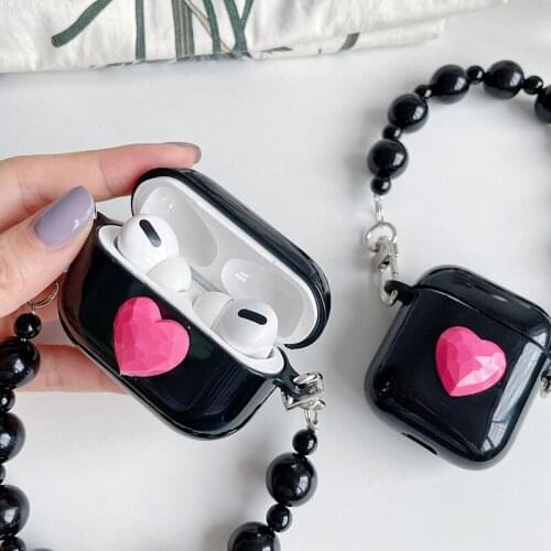 Bracelet Keychain Love Heart Headphone Earphone Case for Apple Airpods 1 2 3 Pro cool fashion black Wireless Headset Cover