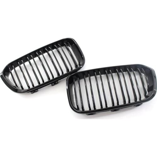For BMW 1 Series F20 2015-2017 118i 120i 125i ABS plastic Car middle exhaust grille modified bright black Double line grille