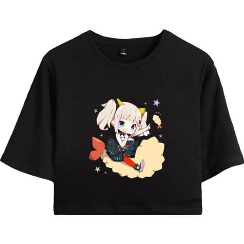 Kaguya Luna print Spring Summer Holiday youthful Women/girl sexy bare midriff Kawaii Style T-shirt