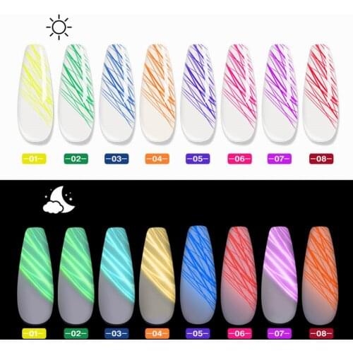 8 Color Nail Polish Drawing Gel Glow in the Dark fluorescent effect non-irritating non-toxic less odor Gel Nail Art DIY Painting