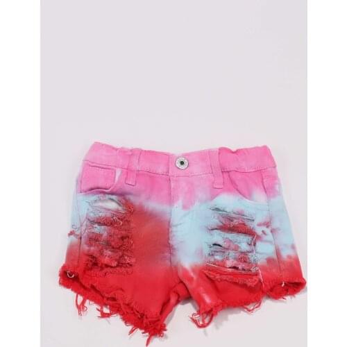 Girlymax Spring Summer Baby Girls Kidswear Outfits Children Cotton Clothes Tie Dye Tight Jeans Shorts Elastic All-match