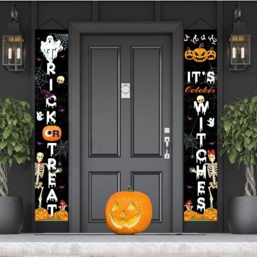 Halloween Decoration Terror Skull Tapestry Macrame Wall Hanging Decor Curtain Holiday Couplet Banners Door Pumpkin Hanging Flags