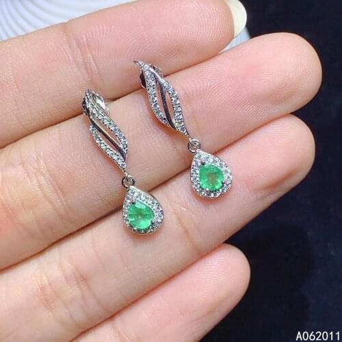 KJJEAXCMY fine jewelry natural Emerald 925 sterling silver exquisite girl gemstone earrings new Ear Studs support test with box