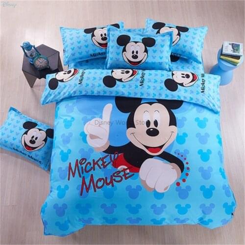 Disney Blue Mickey Mouse Bedding Set Children Cartoon Duvet Cover Bed Sheet Pillowcases Bedclothes Twin Full Queen Size 3/4pcs