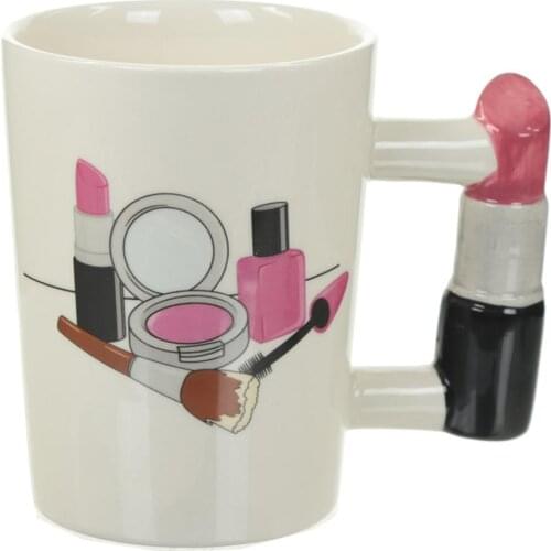 Creative Ceramic Mug Beauty Tools 3D Hand Painted Cup Lipstick Handle Tea Coffee Cup Home Office Drinkware For Women Gift 2021