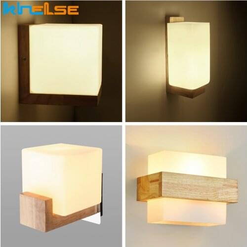 Nordic Square Wood Wall Lamp Modern Simple E27 LED Bedside Light Loft Corridor Bedroom Stairs Home Decoration Lighting Fixtures