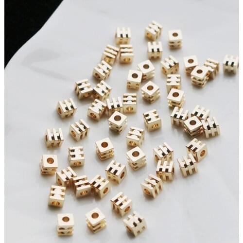 Vacuum gold plating brass Geometric building blocks carved spacer Beads for making jewelry accessories 4mm 20pcs