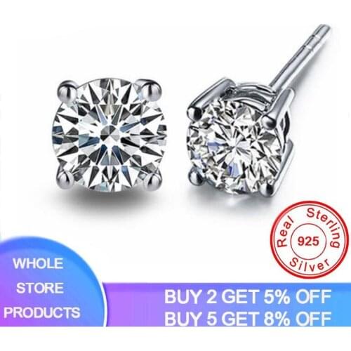 Fashion Jewelry 100% Original 925 Sterling Silver Stud Earrings Natural 6/8mm Gemstone Zirconia Diamond Earrings For Women
