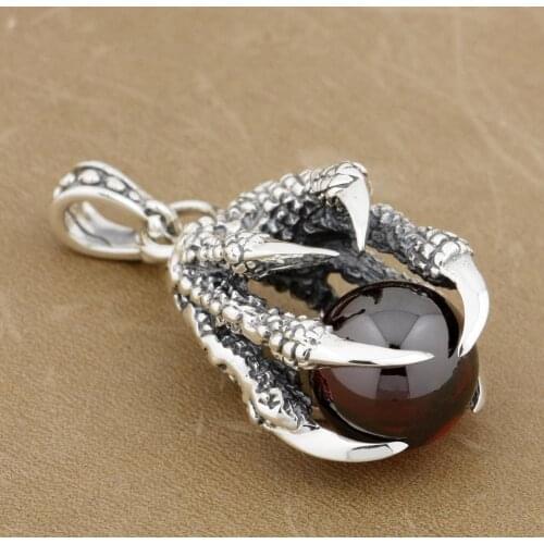 925 Sterling Silver Dragon Claw & Red CZ Mens Biker Rock Punk Pendant 9F005 JP