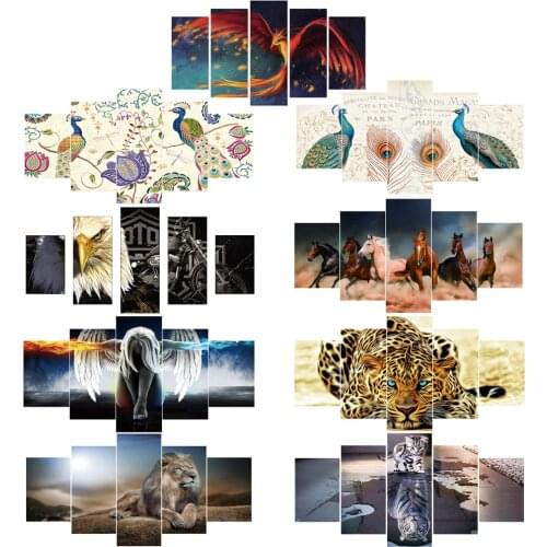 Animal Series Diamond Painting DIY 5D Five Pieces Full Round Drill Diamond Painting Kit Home Decoration Hanging Painting 95x45