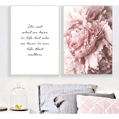 Nordic Style Pink Peony Floral Canvas Poster Flower Print Painting Wall Picture Modern Paintings Living Room Home Decoration