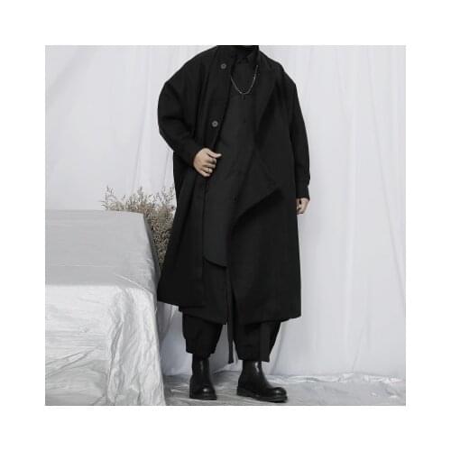 New Mens Yamamoto, dark tweed coat, long mens coat, irregular, loose, over-the-knees tweed coat
