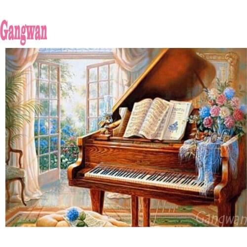 New 5D DIY Diamond Painting Cross Stitch Classic Piano Landscape Rhinestones Embroidery Diamond Mosaic Needlework hobby decor