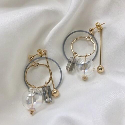 Original Cool Geometric Bubble Dangle Earrings For Women 2019 Unique Gold Tone Glass Ball Drop Earrings Top Quality Bijoux