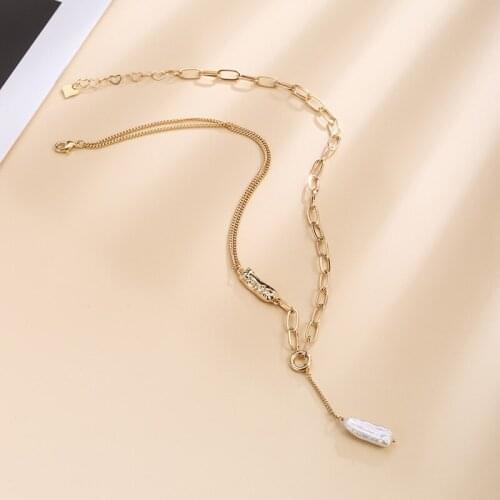Dorado Baroque Irregular Pearls Toggle Clasp Pendant Necklaces For Women Wedding Punk Gold Color Long Chain Necklace Jewelry