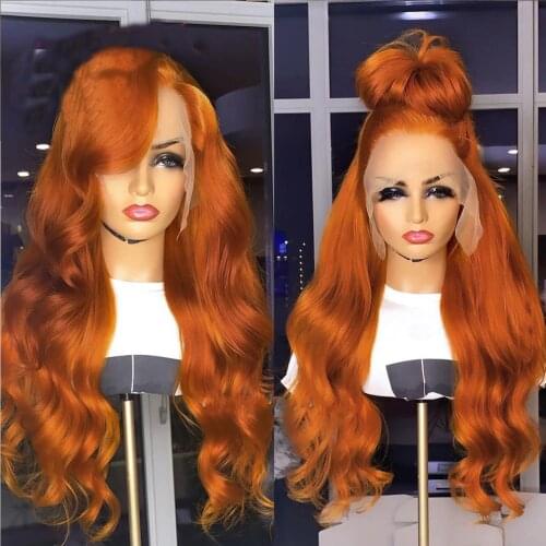 PAFF Brazilian Body Wave Human Hair Wigs 180% Orange Ginger Color Remy Long 13*4 Lace Part Front Human Wig Pre Plucked