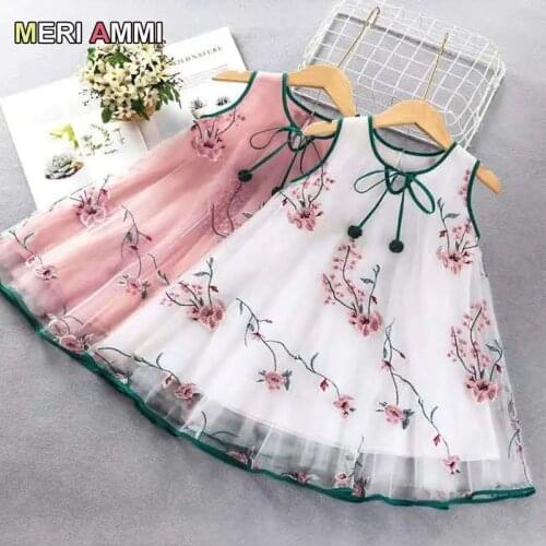 MERI AMMI Chidlren Girl Dressing Floral Embroidery Bow knot Sleeveless Flowers Dress