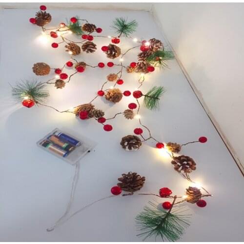 2Pack Christmas Pine Cones Garland With 2M 20LED Fairy String Light Battery Power Christmas Tree Thanksgiving Home Decoration