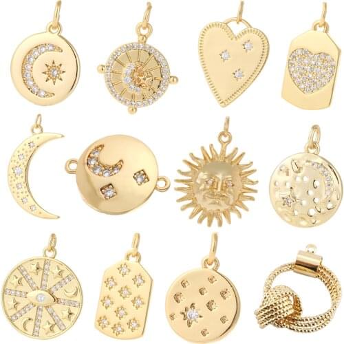 Charm Charms for Jewelry Making Supplies Heart Sun Star Moon Pendant Diy Earring Bracelet Necklace Copper Zircon Accessories