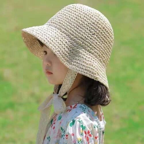 2022 Baby Summer Accessories Holiday Baby Kids Boy Girl Hat Breathable Hat Beach Straw Sun Hat Hollow Out Lace Up Bandage Cap
