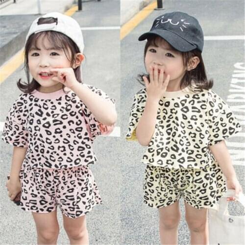 Toddler Baby Girls Clothes Leopard Sports Suit 2PCS Short Sleeve Tops+ Shorts Summer Casual Outfits Set Princess Clothes 6M-4Y