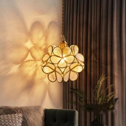 Thrisdar E27 Nordic Flower Copper LED Pendant Lights Restaurant Bar Glass Ball Hanging Light Bedside Kitchen Pendant Lamps