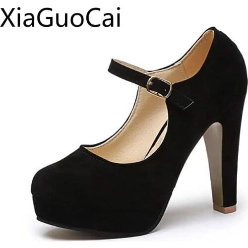 Cheap and High-heel Womens Pumps Shoes Thick Heel Womens Office Work Shoes Buckle Ladies Pumps