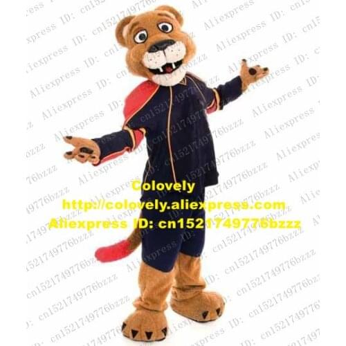 Vivid Brown Lion Mascot Costume Mascotte Leopard Panther Lioness Simbalion Wild Beast With Blue Sport Suit No.3675 Free Ship