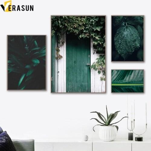 Green Leaves Door Motivational Quotes Wall Art Canvas Painting Nordic Posters And Prints Wall Pictures For Living Room Decor