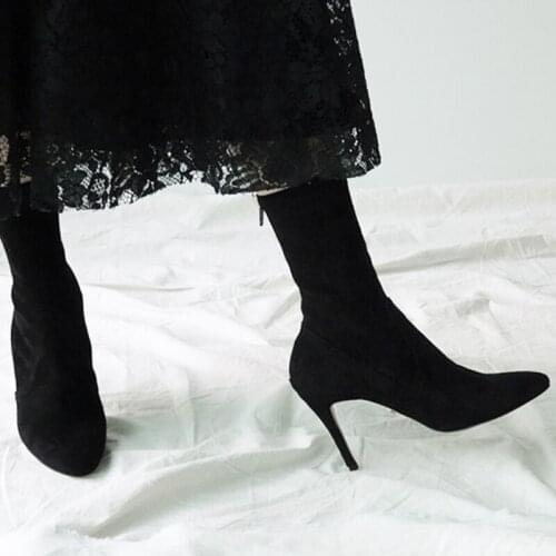 Autumn Winter Formal Wear Womens High Heels Ankle Boots 6CM/8CM Fashion Pointed Sexy Woman Boots Black Size 33-42 Back Zipper