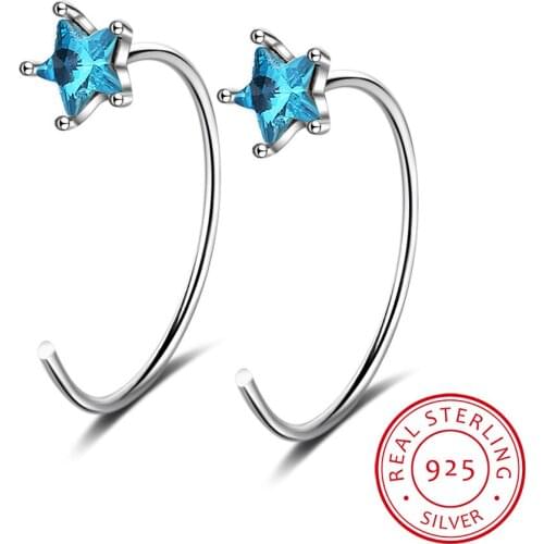 Cute Blue Crystal Star Earrings For Women 925 Sterling Silver Zirconia Earrings oorbellen pendientes S-E767