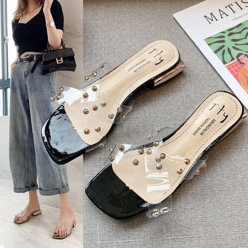 2021 New Summer Slipper Women Shoes Woman Slides Metal Rivet Clear Transparent Ladies Slippers Open Toe Women Slides Plus Size